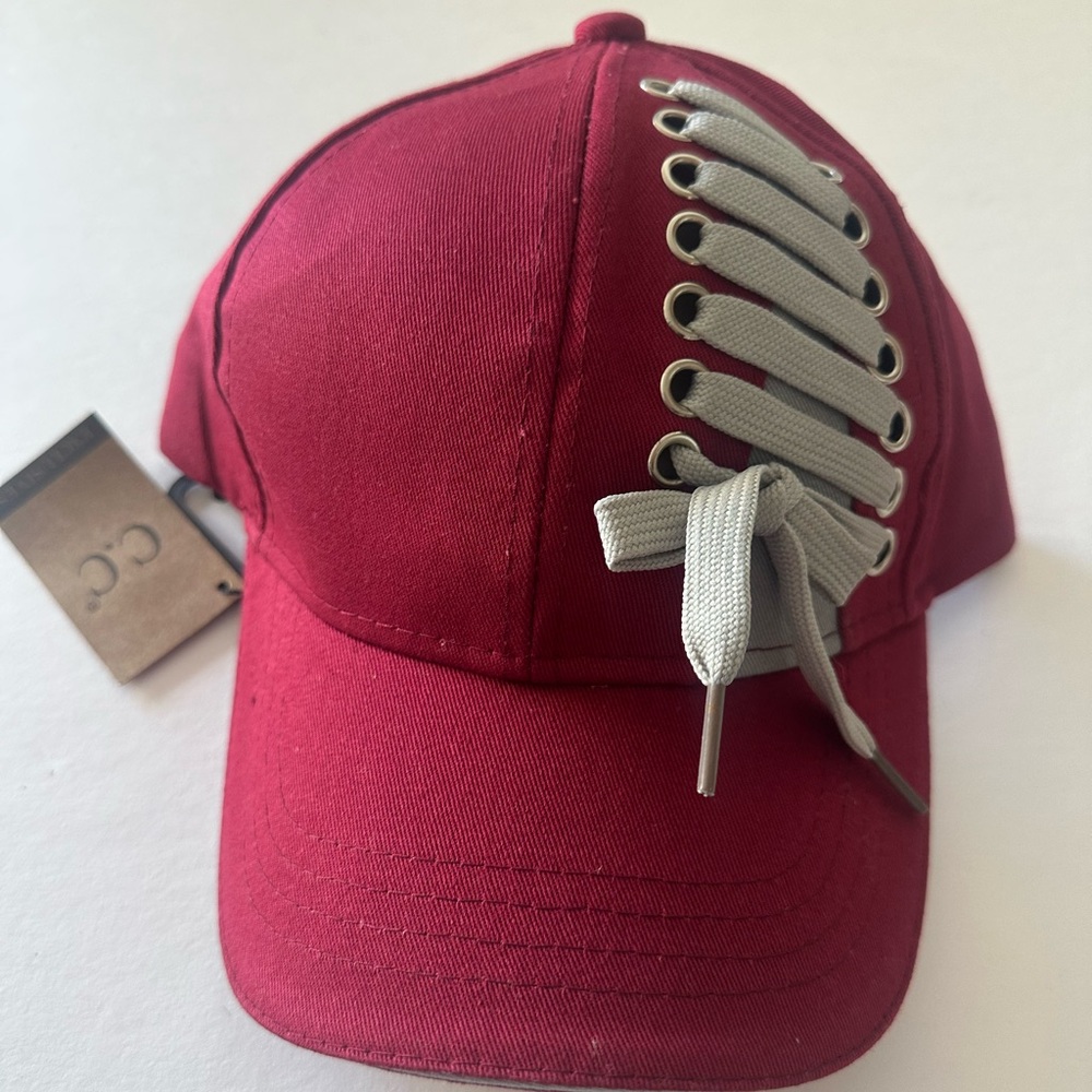 C.C Stylish Burgundy Cap with Lace-Up Detail